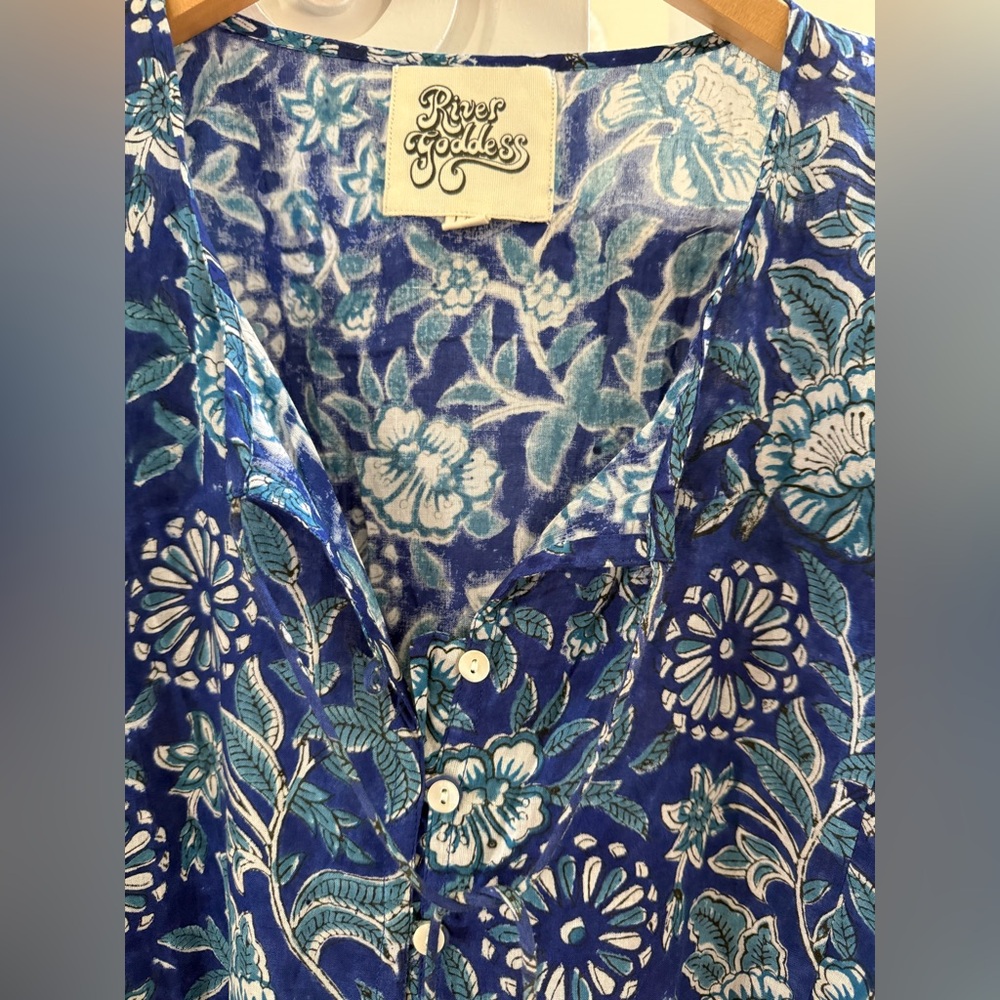 Blue Floral 3/4 Sleeve Dress 100% Cotton - Picture 7 of 13